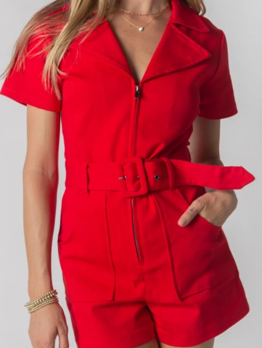 Day & Mood Red Romper With Belt Girls Large